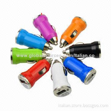 Colorful Mini USB Car Chargers for iPhone 5/Mobile Phones, 12-24V Input